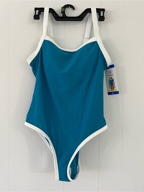 Hurley Teal with White Trim  Women One-Piece Swimsuit